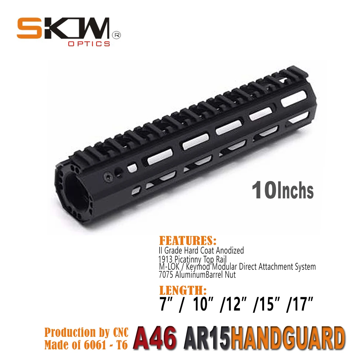 SKWGEAR Keymod M-LOK Free-Flot A46 AR15 Protector de manos 7 "9" 10 "12" 13,5 "15" 17 "para caza táctica con riel Picatinny - imagen 4