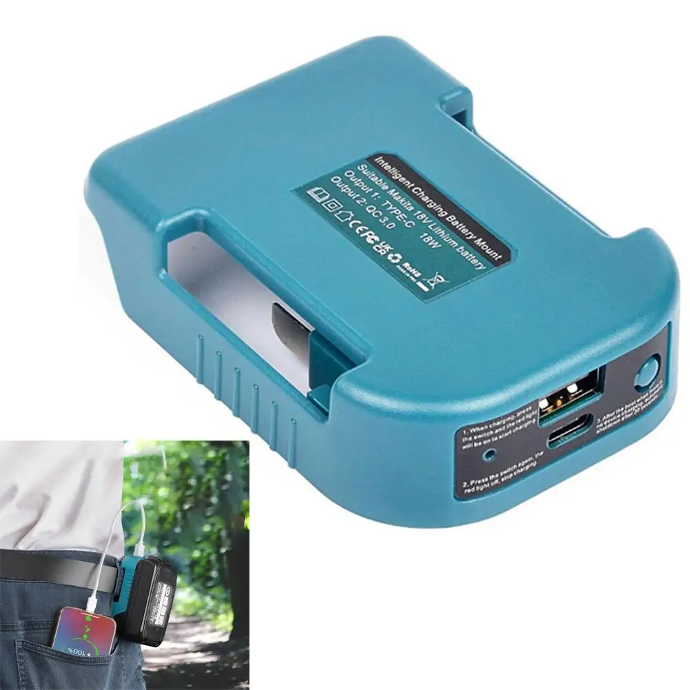 Adaptador de carga rápida con hebilla de cinturón de batería para batería de iones de litio Makita/Ryobi/Greenworks de 40V con puertos tipo C y USB 3.0A - imagen 4