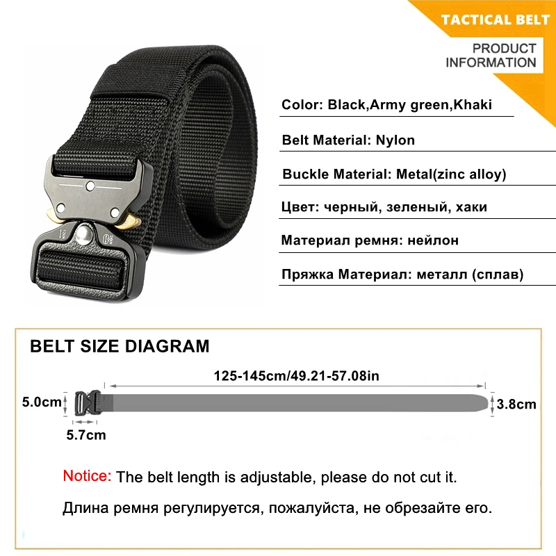 Cinturón táctico militar para hombre, cinturón de nailon de alta resistencia, ajustable, hebilla de Metal, para entrenamiento de combate, 125-145CM - imagen 4
