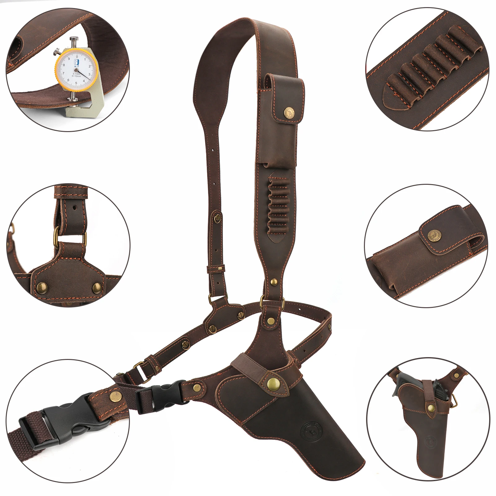 Tourbon-Funda de cuero para pistola de caza, cinturón ajustable con 5 soportes de carcasa, compatible con cartuchos de 38/9mm/357 - imagen 5