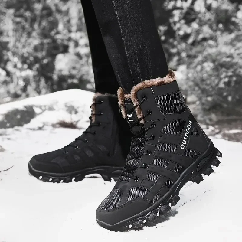 Botas de nieve cálidas para hombre, botas de combate tácticas, botas de algodón para trabajo al aire libre, zapatillas altas cálidas, zapatos de senderismo de felpa para hombre - imagen 2