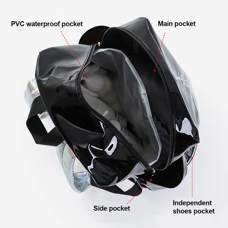 Mochila deportiva portátil para natación, compartimento para zapatos, bolsa de viaje de PVC para exteriores, impermeable, separación en seco y húmedo, mochila para senderismo y Camping - imagen 5