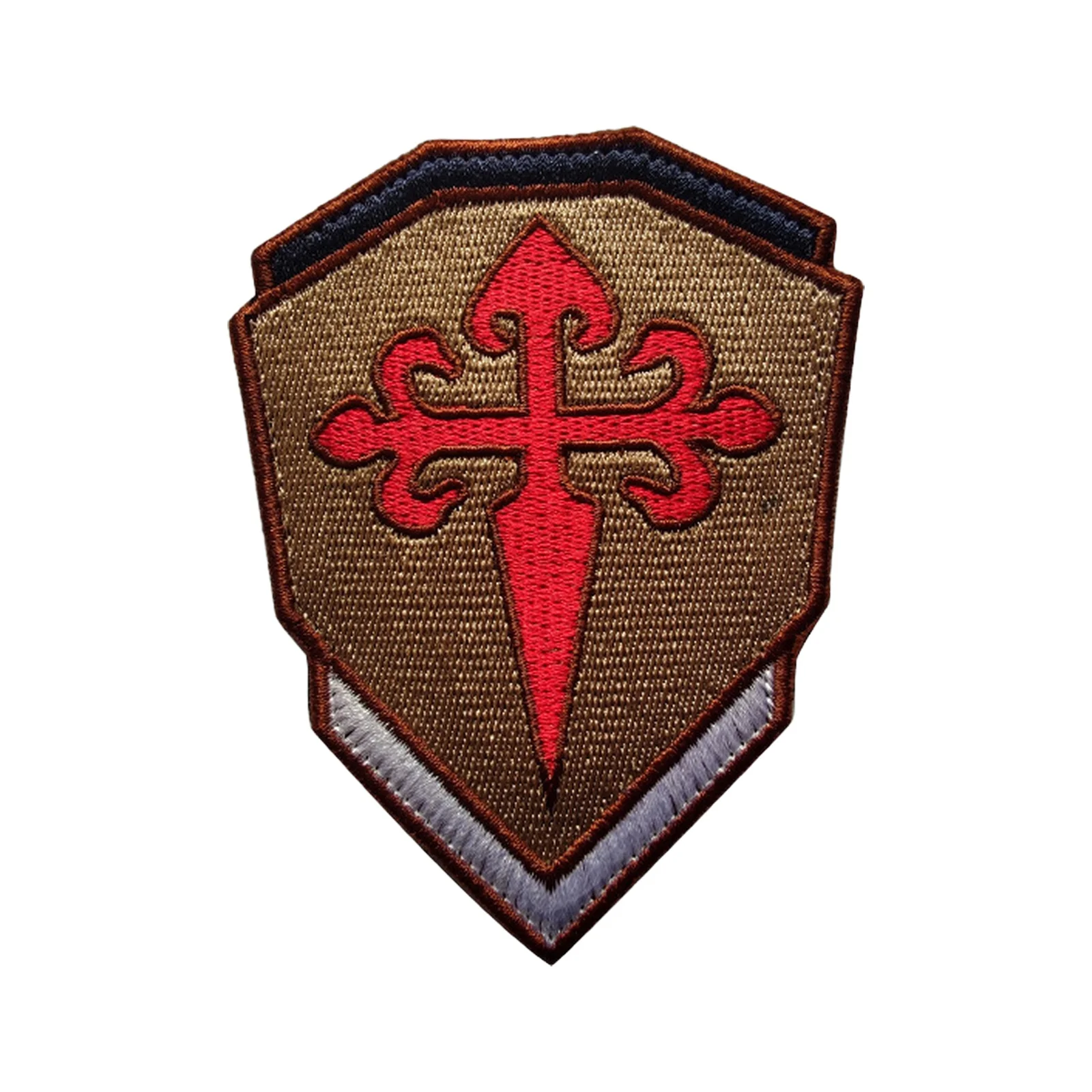 Parche de Velcros con símbolo de escudo cruzado marrón, insignia bordada con cierre de gancho y bucle para mochila táctica Molle, chaqueta y gorras