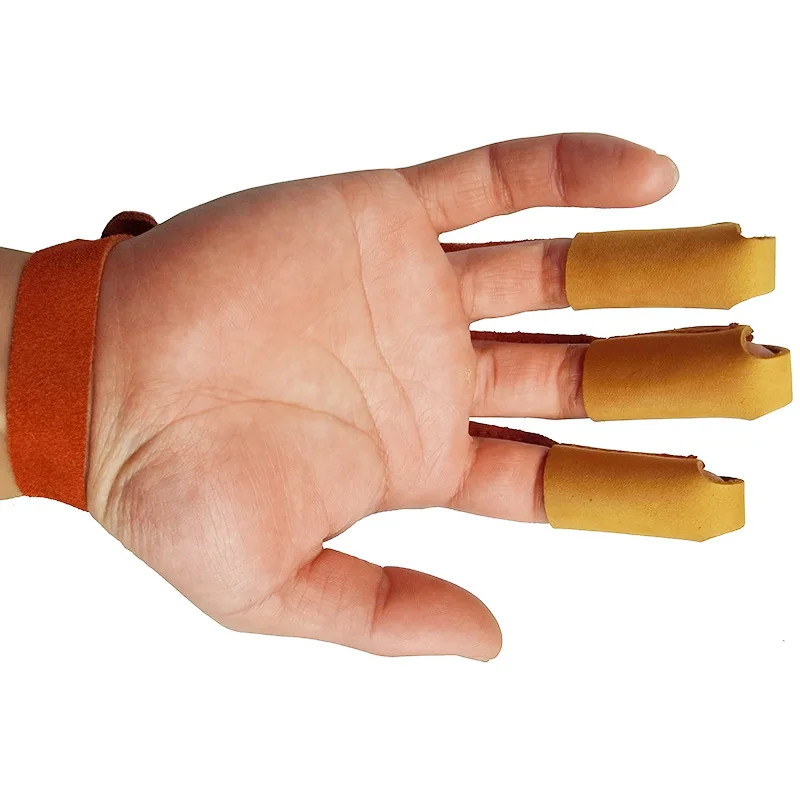 1 protección de tiro con arco protector de dedo Premium 3 dedos tiro con arco pestaña de dedo-guante de cuero de vaca de alta calidad - imagen 4
