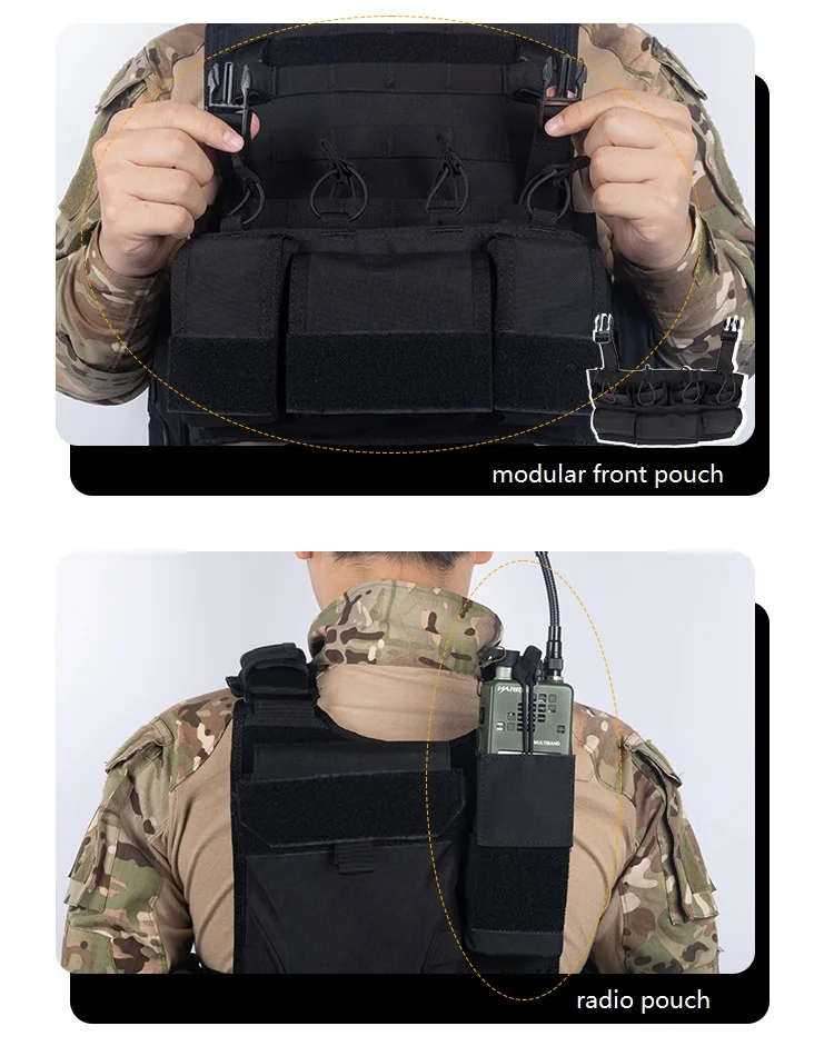 YAKEDA-portador de placa de poliéster 1000D, chaleco táctico de protección completa, bolsas de revistas Molle para caza con placa de espuma - imagen 5