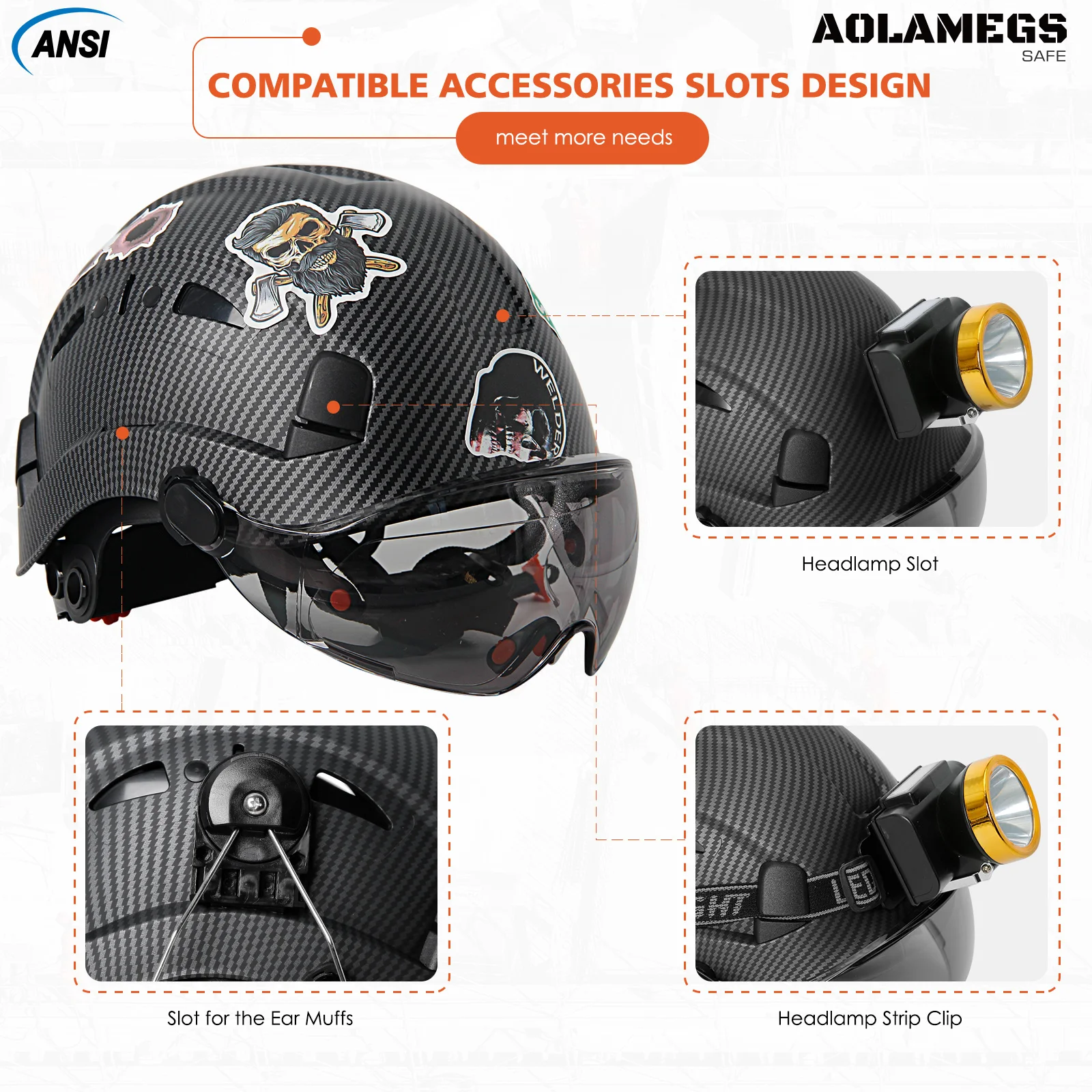 Casco de seguridad de fibra de carbono para construcción, casco con orejeras dobles, 50 piezas, pegatinas de bricolaje, ABS, casco duro, gorra protectora para montar en escalada - imagen 5