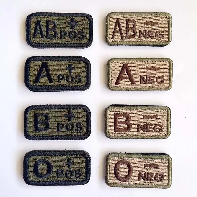 2,5*5 CM, A B AB O POS-NEG insignias tipo sangre apliques de tela bordado parches de gancho y bucle, parche táctico militar en mochila