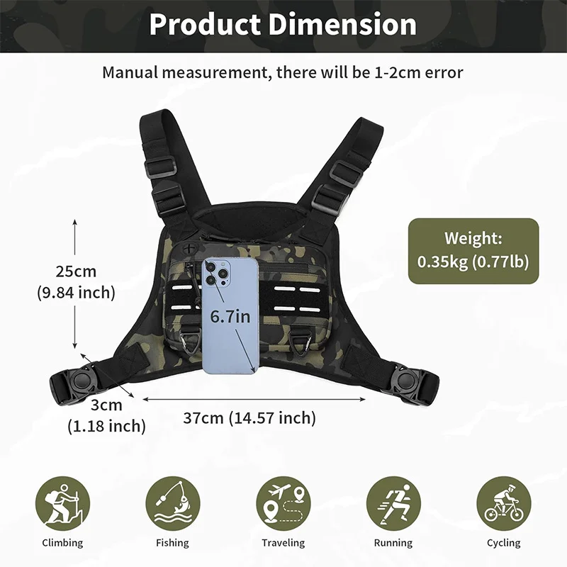 Bolsa de pecho táctica al aire libre, entrenamiento multifuncional para hombres, correr, senderismo, bolsa de fitness, bolsa táctica, chaleco, bolsa al aire libre - imagen 4