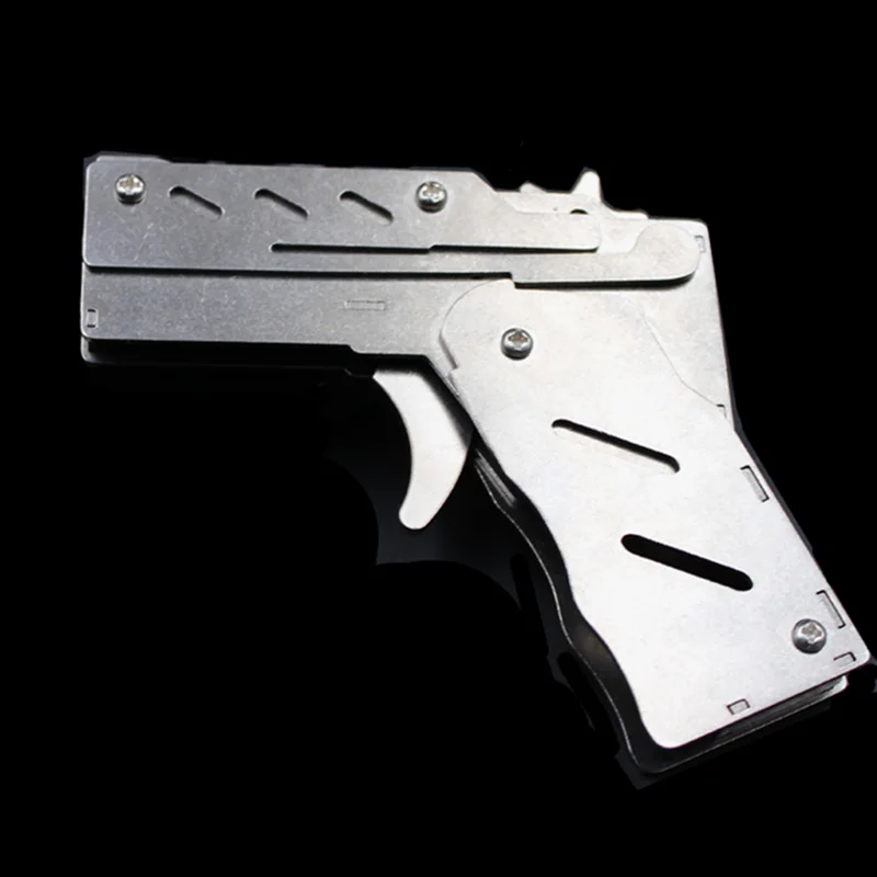 Mini pistola de goma plegable de acero inoxidable, lanzador de tiro, juguetes para niños, regalo de cumpleaños, accesorios de juego divertidos, plata, nuevo, 2022 - imagen 4