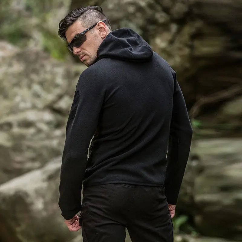 Sudaderas con capucha para hombre, chaqueta de lana ajustada con cremallera, retales sólidos, al aire libre para acampar, senderismo, invierno, novedad - imagen 5