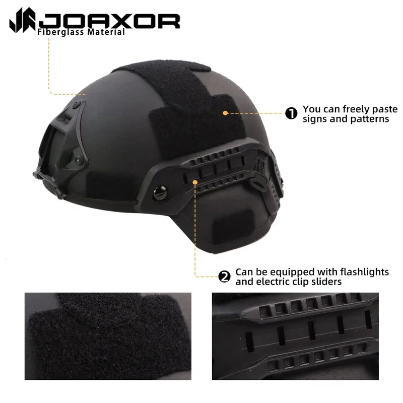 JOAXOR MICH2000 casco táctico antidisturbios de fibra de vidrio casco Airsoft antigolpes equipo de entrenamiento de combate especial peso 1,5 kg - imagen 5
