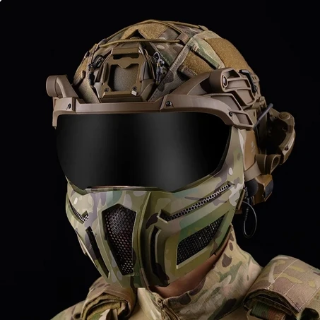 Casco táctico FAST para exteriores con máscara de gafas desmontables, versión de protección total