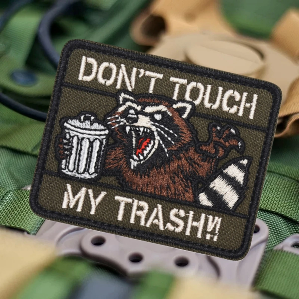 Parche de mapache "Don't Touch My Trash", insignia de moral táctica, parches de gancho y bucle impresos para ropa, apliques militares personalizados - imagen 2