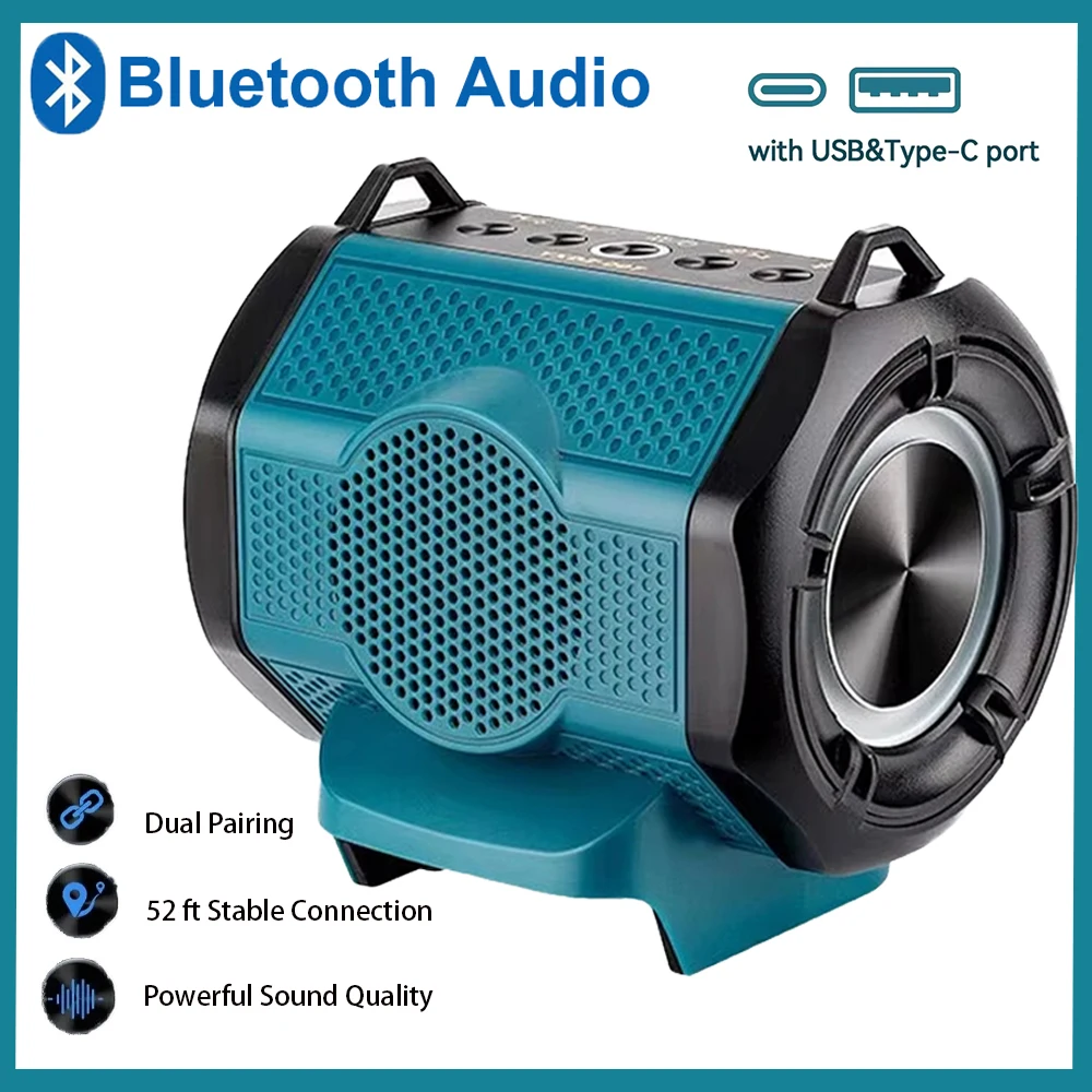 Altavoz Bluetooth para batería de iones de litio Bosch de 18 V con puerto USB tipo C altavoz pequeño inalámbrico para trabajos, hogar y fiestas