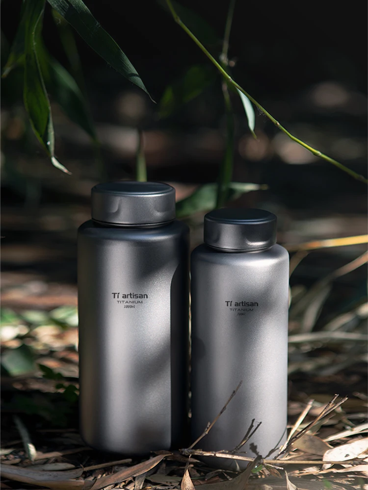 Botella de agua de boca ancha de titanio puro, taza de agua portátil para exteriores, botella de agua deportiva de gran capacidad para viajes en coche