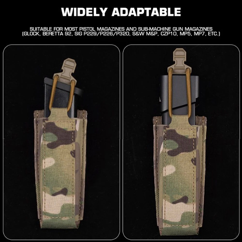 Bolsa táctica para revistas de 9mm, ajuste multiángulo para caza, cinturón de batalla Airsoft, Glock MP5/7 P226 SIG320, bolsa con soporte para pistola MAG - imagen 5