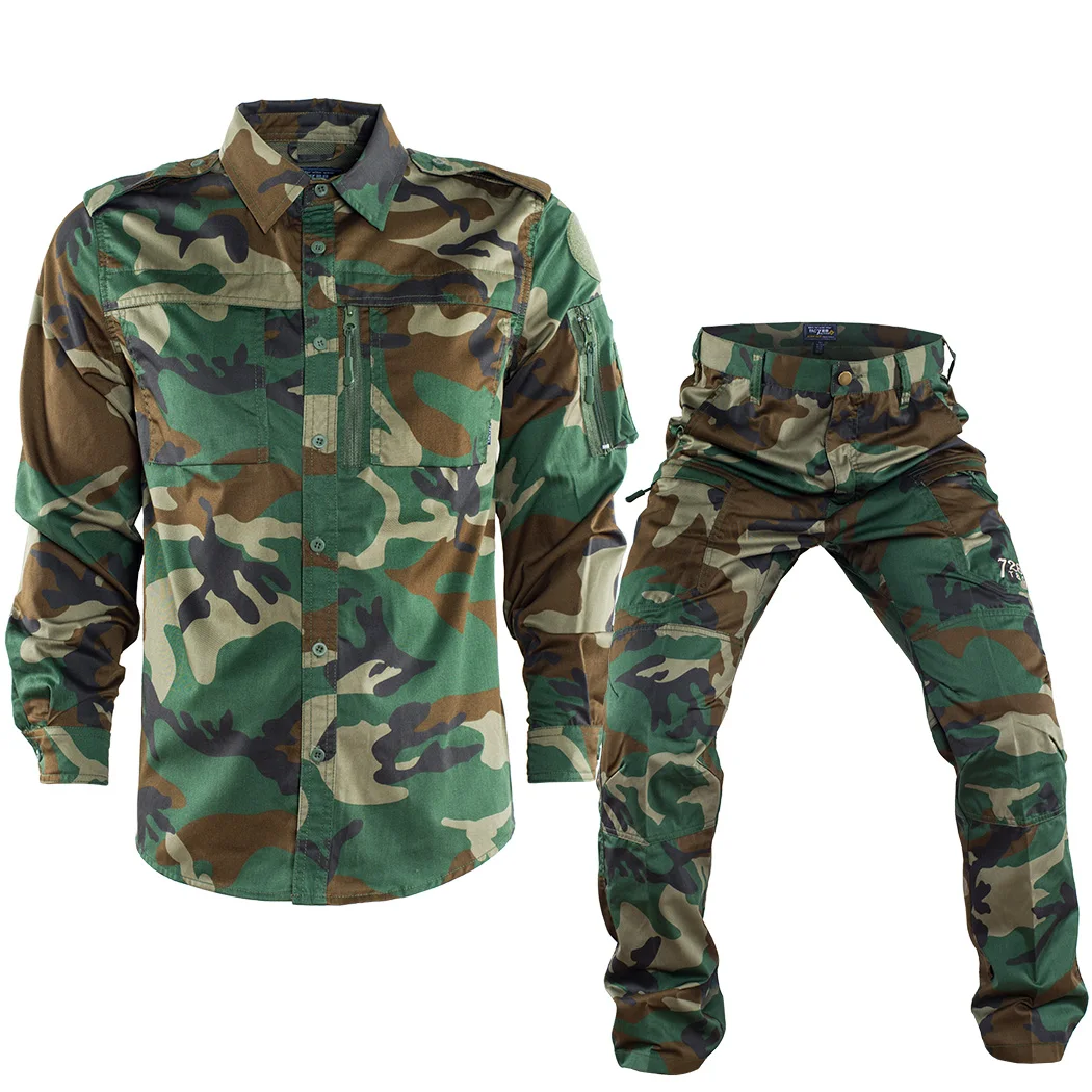 Mege-uniforme táctico para hombre, conjunto de entrenamiento fino para exteriores, camisa de caza de algodón estirable y pantalones Cargo - imagen 2