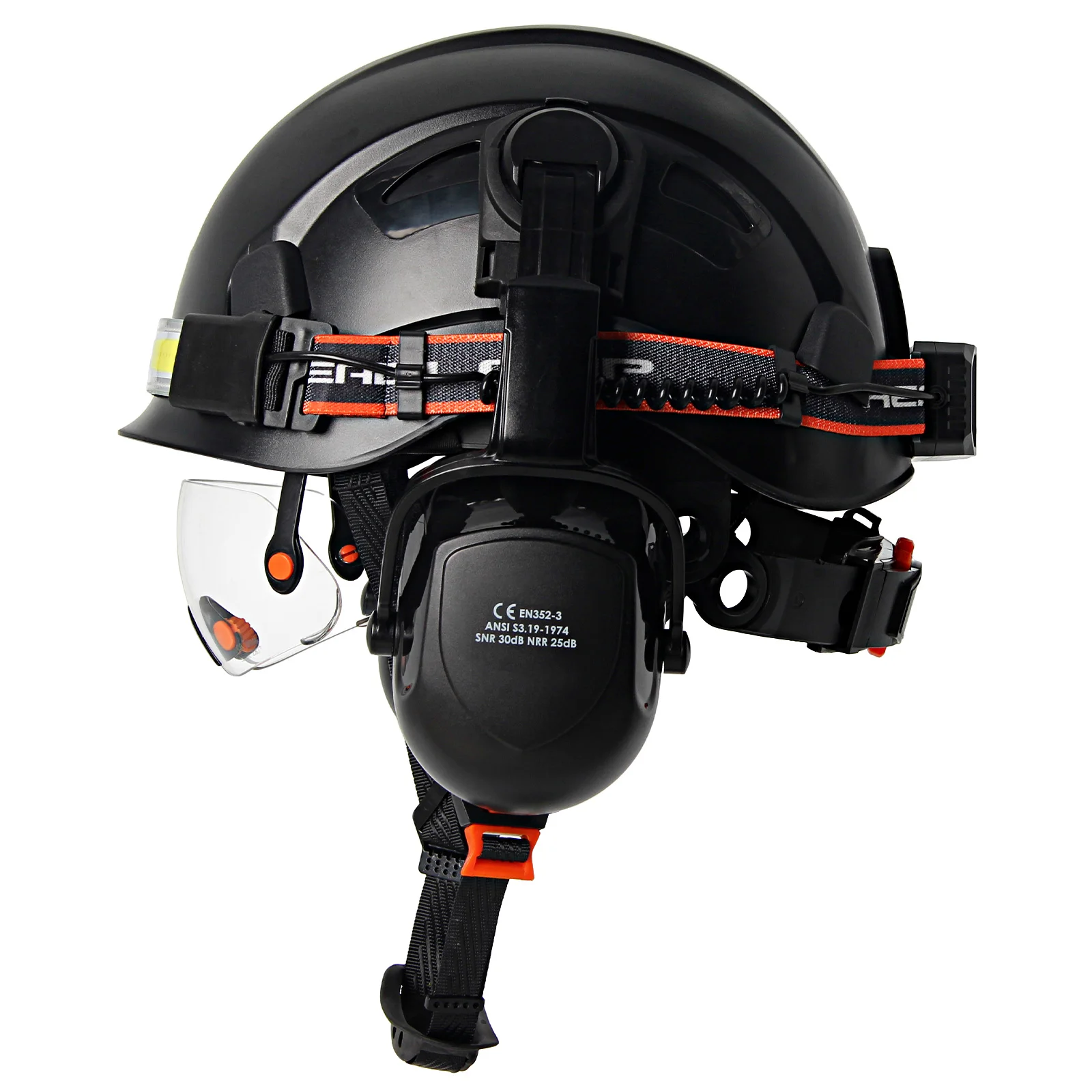 Casco de seguridad para construcción CE con gafas, orejeras con faro Led, casco duro ABS ligero, gorra de trabajo transpirable para ingeniero ANSI - imagen 3