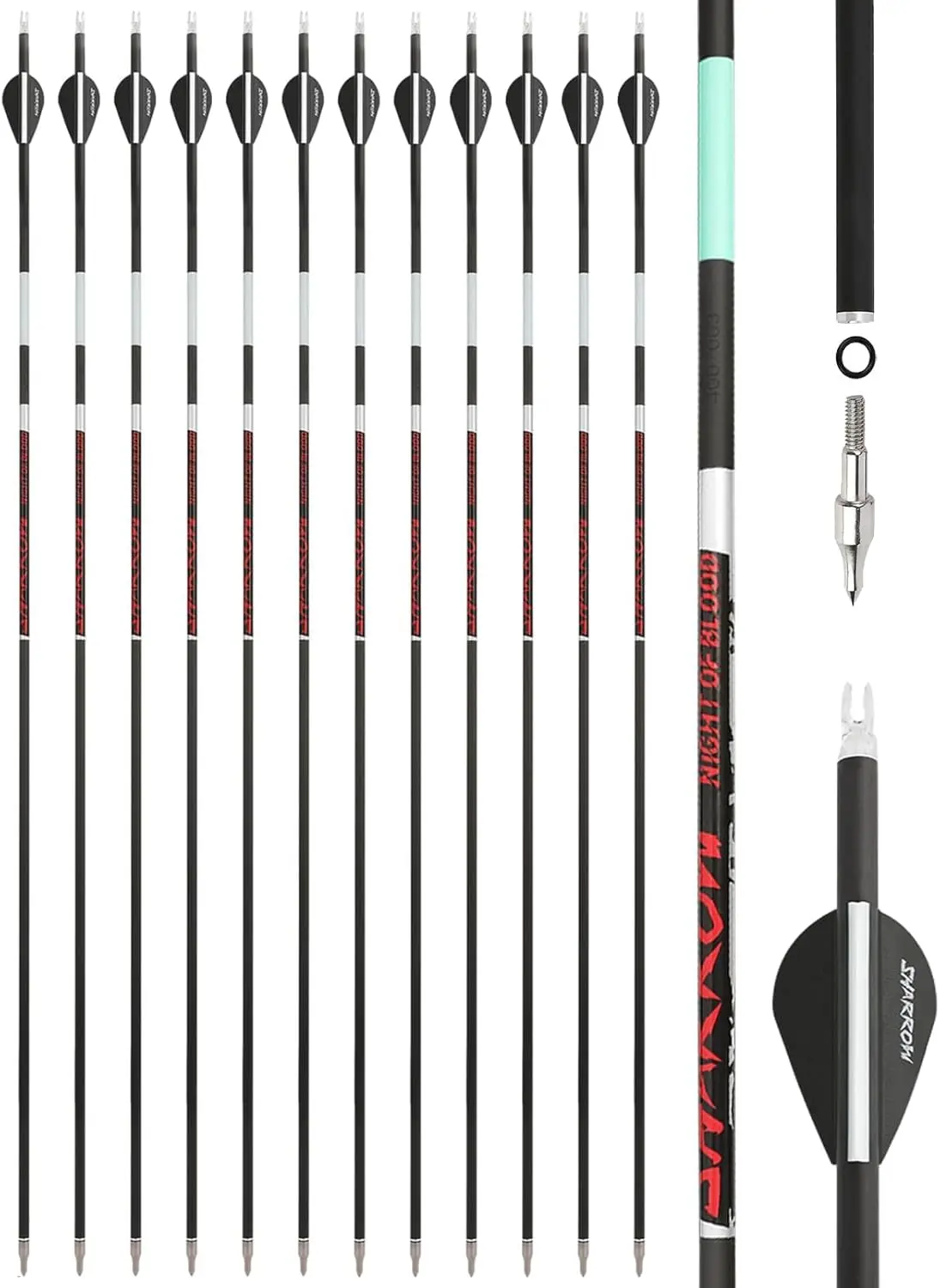 Flecha de fibra de carbono pura para tiro con arco, 6 uds., ID6.2mm SP 300-600, varilla de 100 granos, punta de flecha, arco compuesto, tiro, práctica de entrenamiento de caza - imagen 5