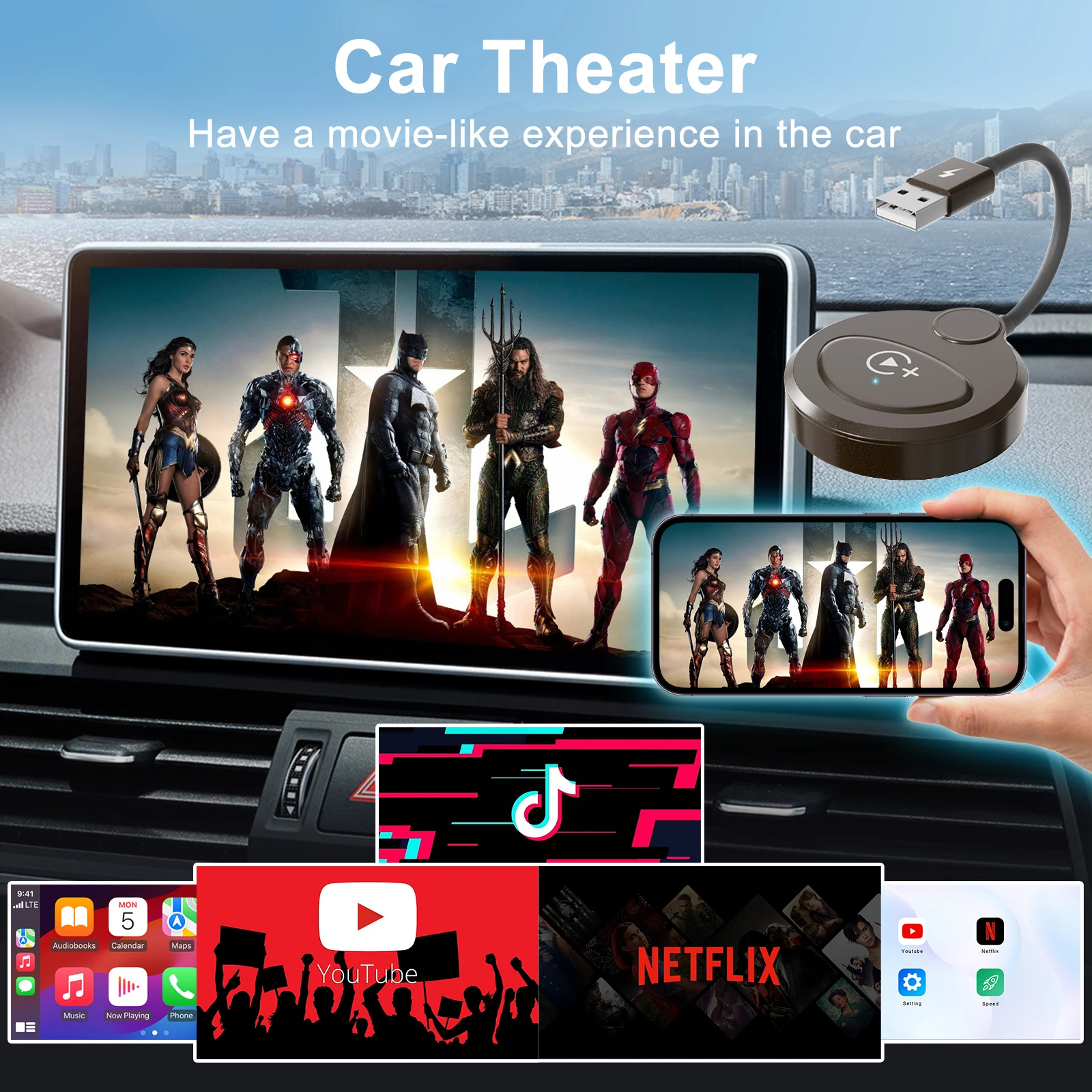 Adaptador inalámbrico Carplay con Youtube/Netflix/Tiktok, Dongle USB Carplay inalámbrico para Carplay con cable de fábrica a Wireless - imagen 4