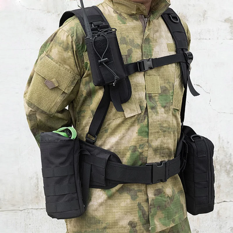 Chaleco táctico Molle negro, cinturón de batalla de cintura extraíble, cinturón acolchado, arnés con tirantes, chalecos de aparejo de pecho para caza Airsoft - imagen 2