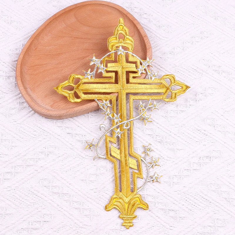Parche bordado de cruz de Jesús para ropa, parches de planchado de Cruz dorada y plateada, apliques de personalidad, decoración artesanal - imagen 5