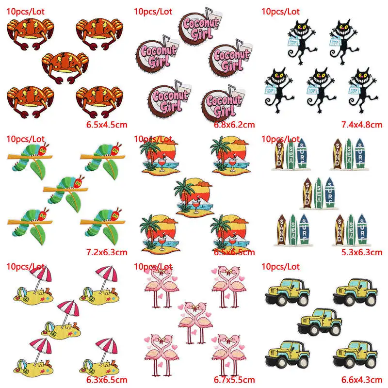10 unids/lote de parches bordados de letras de vacaciones para ropa, parches termoadhesivos para planchar con animales de dibujos animados