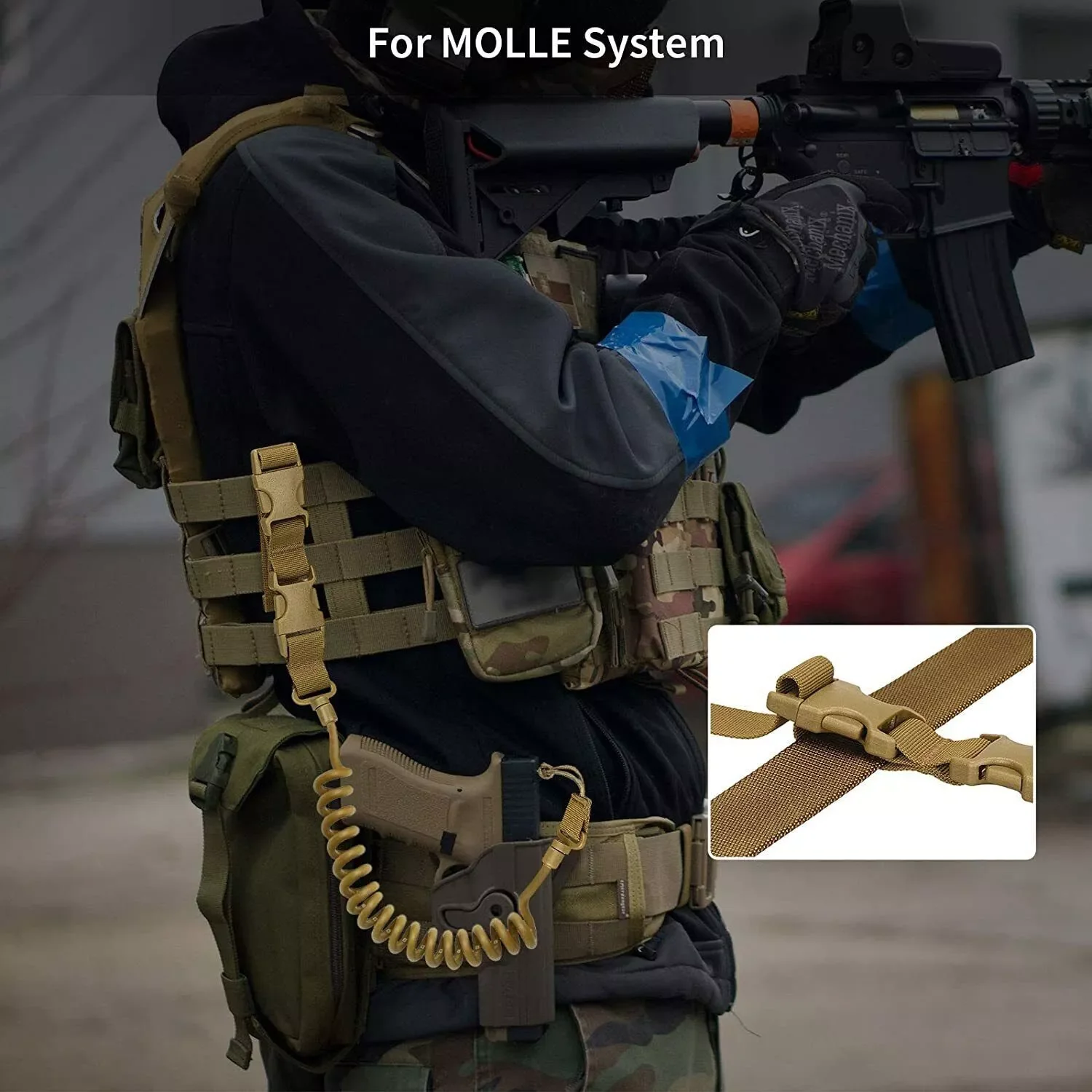 AQzxdc-cordón táctico para pistola, pistolas elásticas, eslinga de cuerda segura, sistema Molle, eslinga para pistola, accesorios de caza - imagen 2