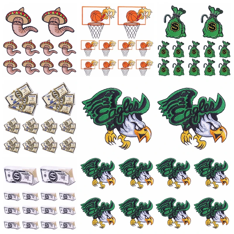 Parches bordados de águila/dinero para ropa, parche bordado para coser chaqueta, parche Punk, parches para planchar ropa DIY, 10 unids/lote - imagen 2