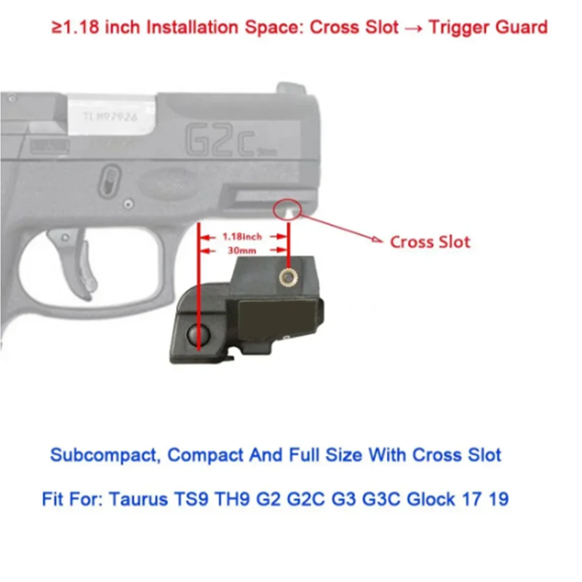 Pistola táctica USB, haz láser azul, verde, rojo, mira láser compacta Airsoft utilizada para Taurus TS9 TH9 G2 G2c G3 G3c Glock 17 19 - imagen 2