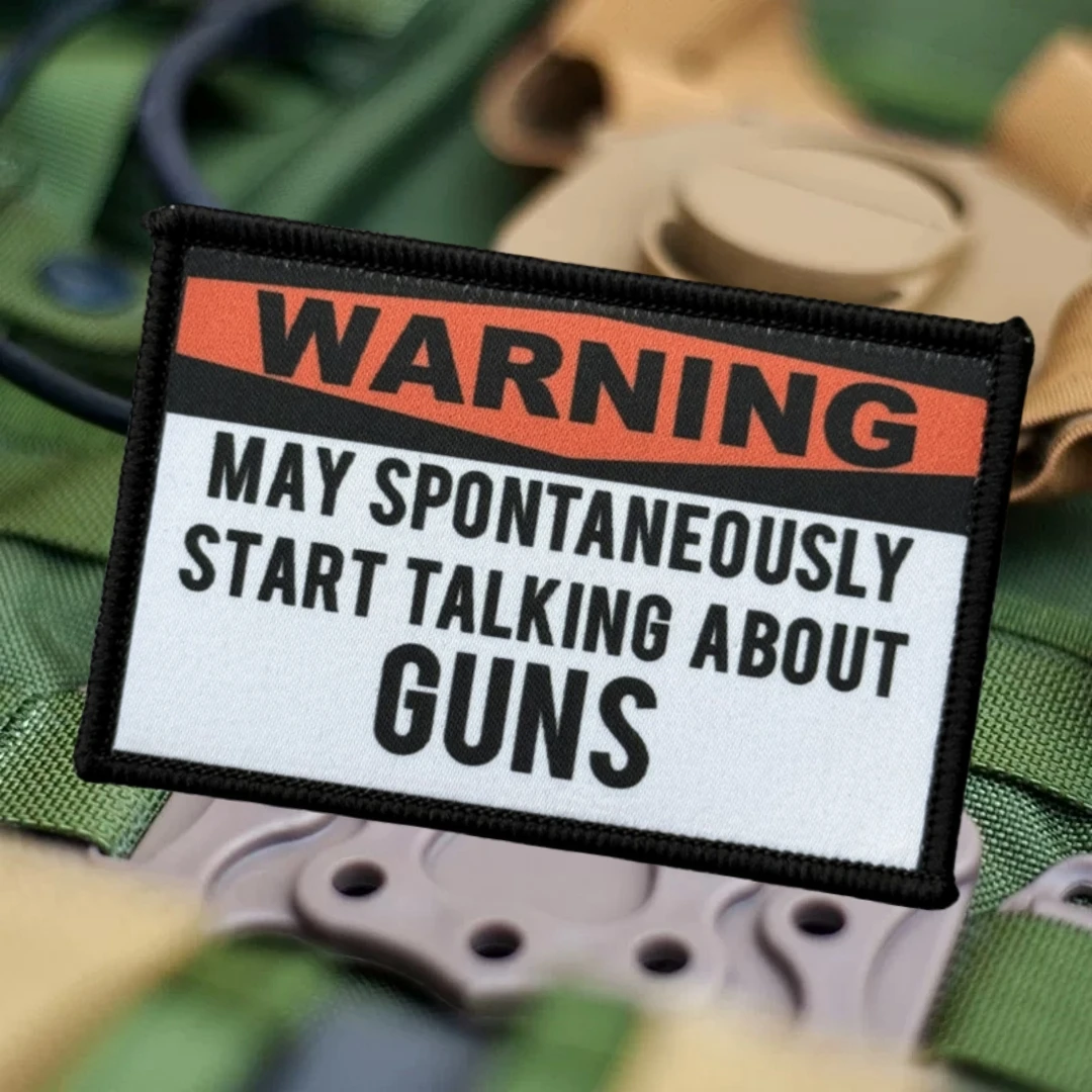 Parche táctico de moral de advertencia "May Start Talking about Guns", parches de gancho y bucle impresos para ropa, pegatina para mochila militar - imagen 2