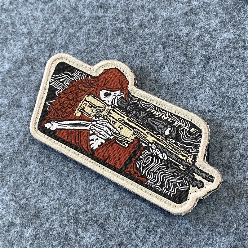 Parche de esqueleto de Guerrero, Insignia militar táctica del ejército fantasma, brazalete tejido de gancho y bucle, parches de mochila para ropa, aplique - imagen 2