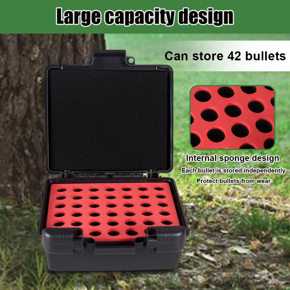 Caja de munición de 25/42 balas de calibre 12GA, caja de almacenamiento de cartuchos para Rifle y escopeta, estuche de transporte de munición bloqueable, accesorios de caza - imagen 3