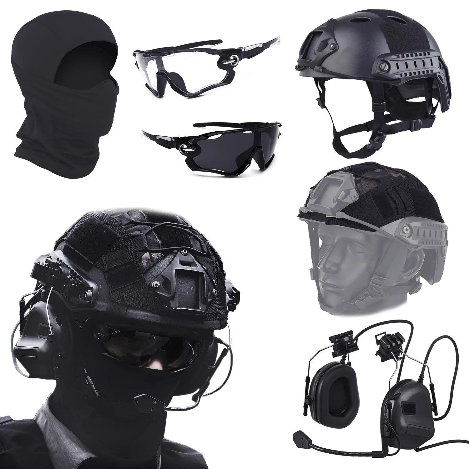 Juego de casco táctico Airsoft FAST con 360 °   Auriculares tácticos ajustables con rotación, 2 uds., gafas para caza, juego de guerra, equipo de Cosplay