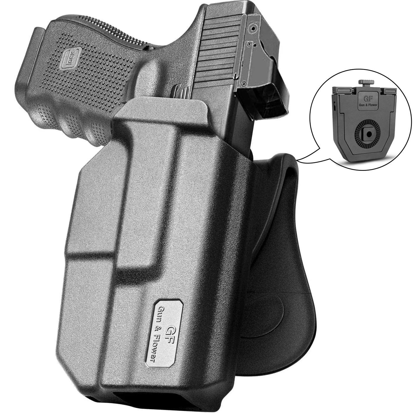 Sólo para Glock17/31(Gen1-5),19/23/32/44(Gen3-5),19X/22/45 funda, liberación de pulgar de polímero OWB Paddle Bag herramientas tácticas mano derecha