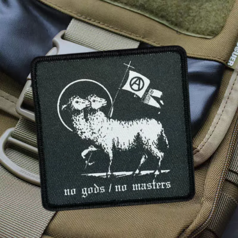 Parche estampado de estilo Punk No Gods/No Masters, insignia táctica militar, mochila con gancho y bucle, parches adhesivos decorativos para ropa