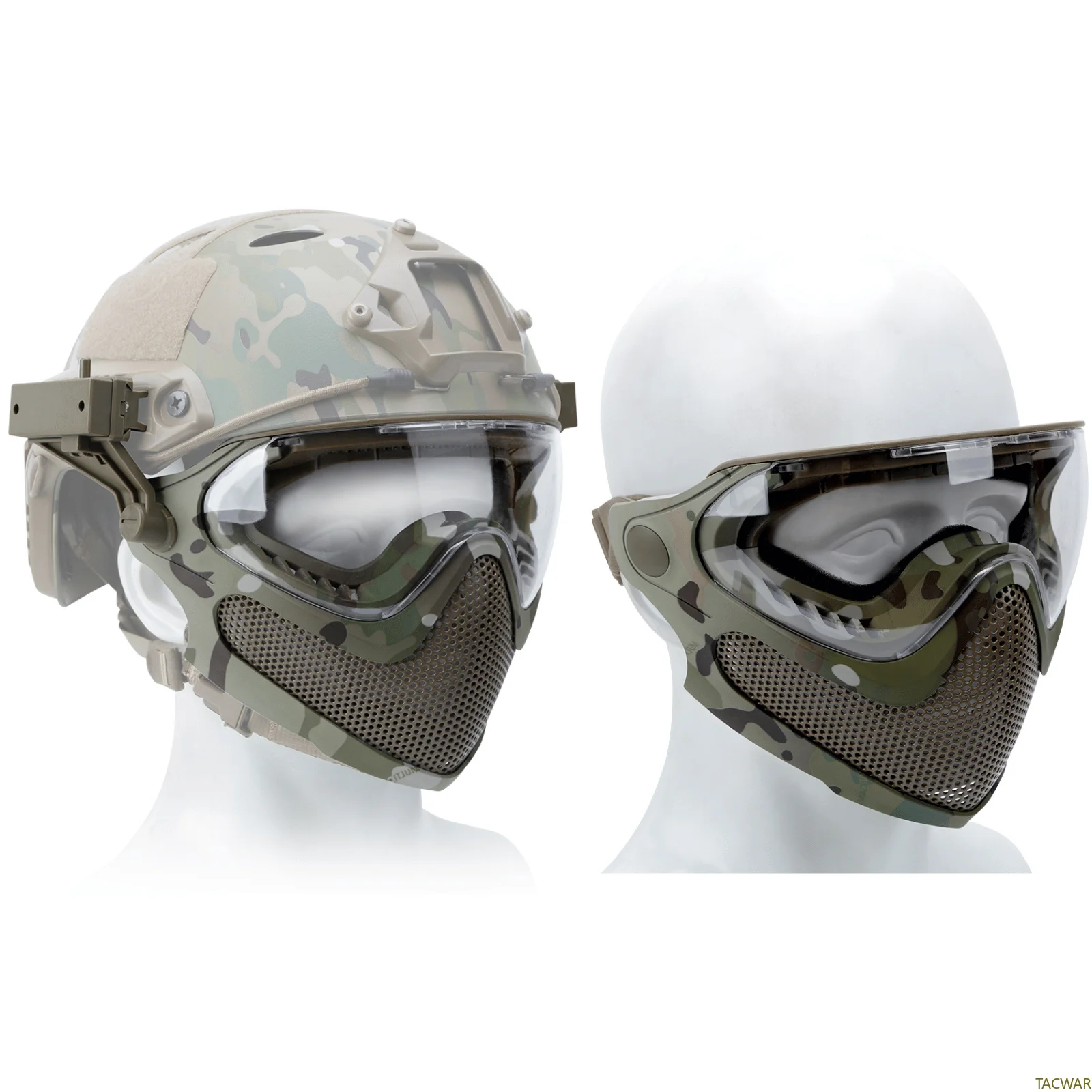 Máscara de malla de acero Airsoft de cara completa con 3 gafas antiniebla para casco rápido, máscara protectora de seguridad de 2 modos para disparar juegos de guerra CS - imagen 3