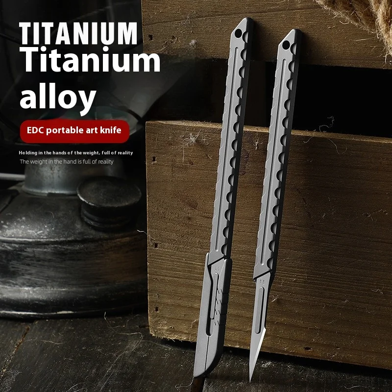 Cuchillo de utilidad de aleación de titanio, cuchillo de palanca creativo para exteriores, mini llavero, abridor de caja, entrega urgente abierta, cuchillo pequeño con letras op - imagen 2