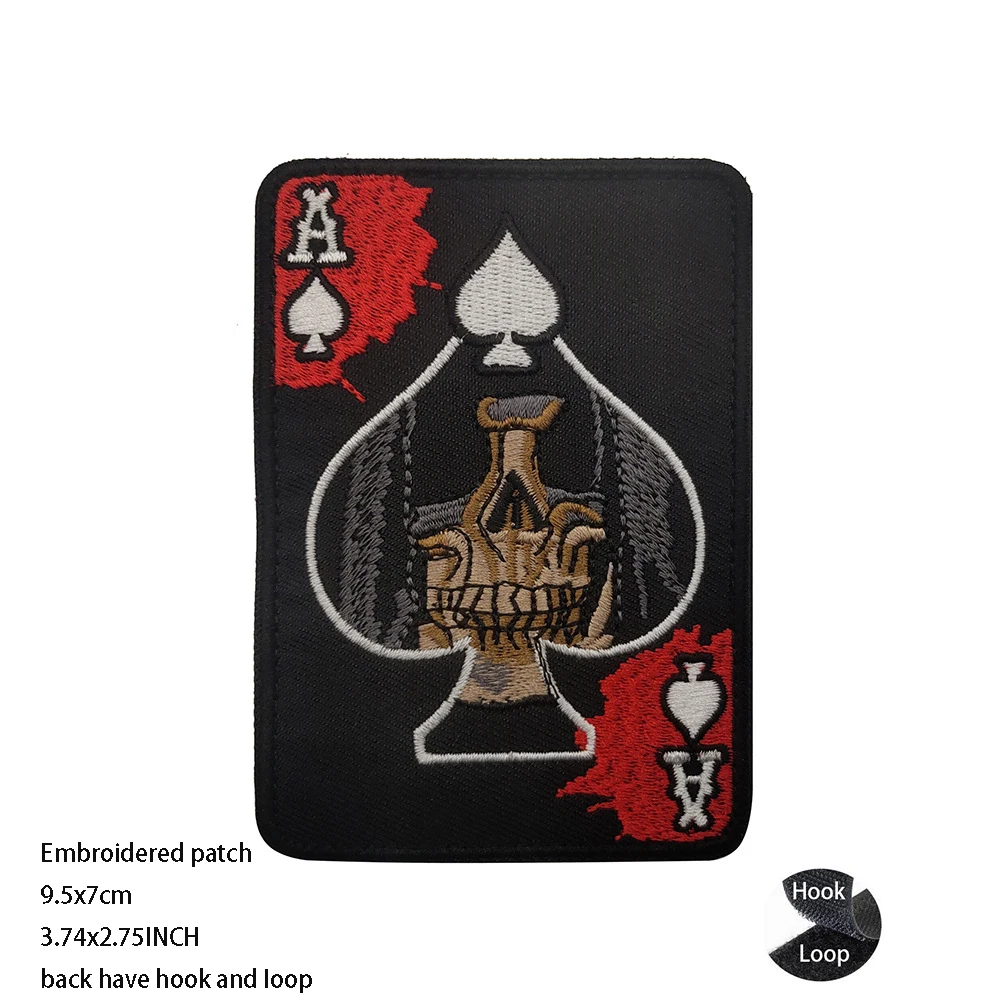 Insignia mágica bordada para el brazo, accesorios para mochila, parches para ropa, Spades, Skull Face, tarjeta de juego, gran oferta - imagen 3