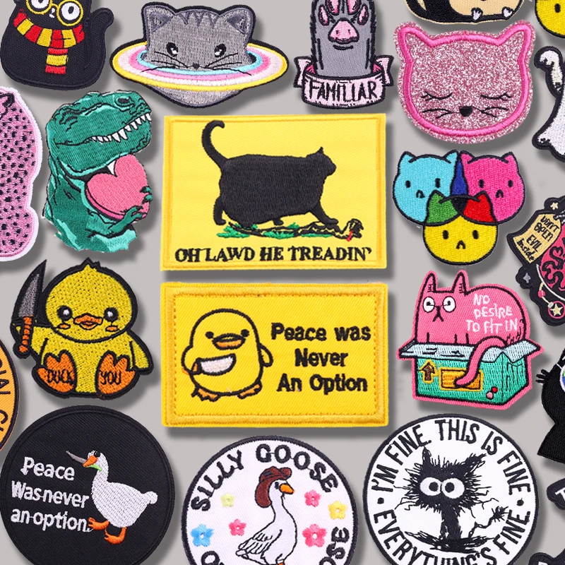 Parches bordados de animales, gatos y patos, parche de dibujos animados, parches para planchar para ropa, sombreros, chaquetas, costura/planchado, personalización DIY