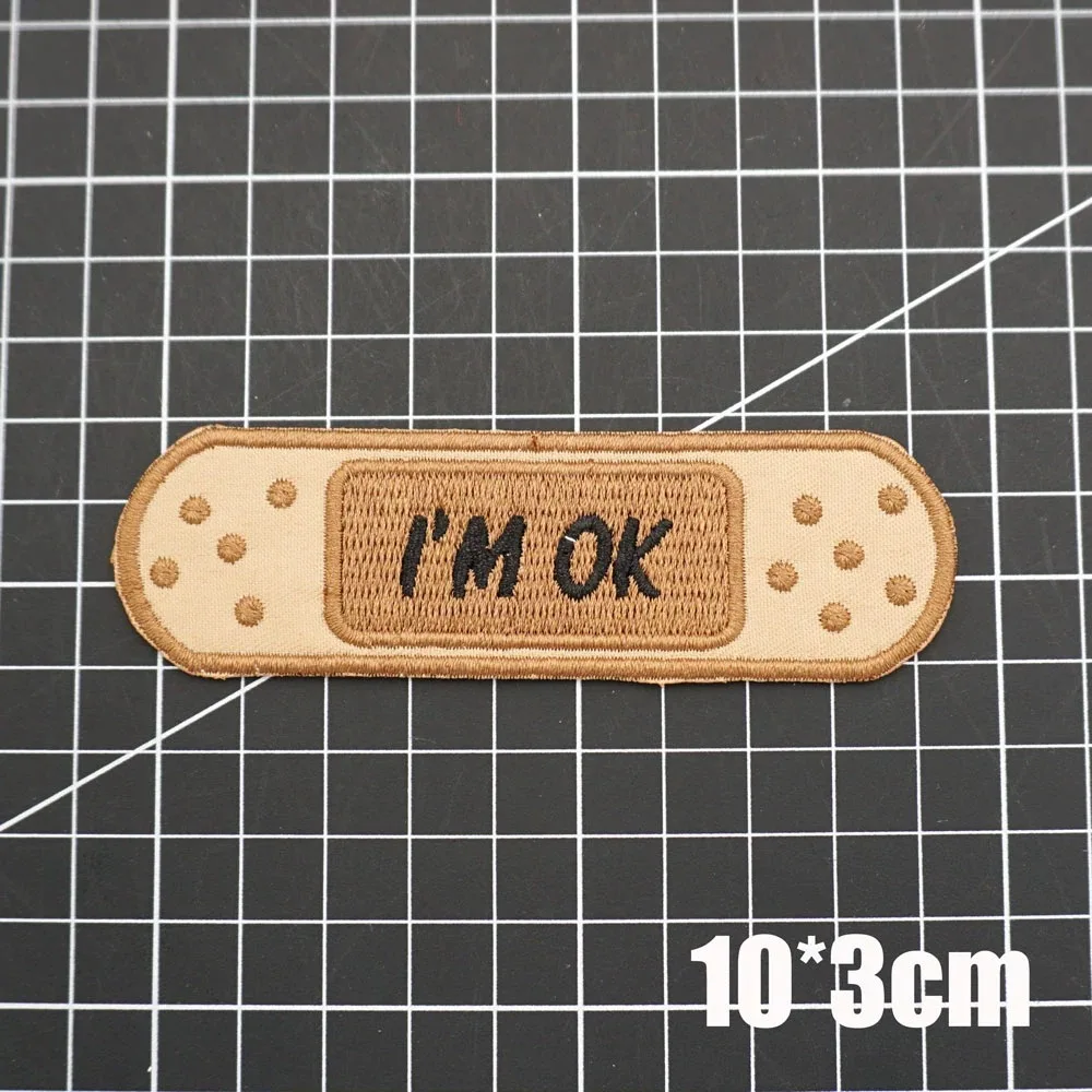 Parche para heridas "I'm OK", insignia de moral, emblema bordado con gancho y bucle, parches tácticos elásticos OK para ropa, pegatinas para mochila - imagen 3
