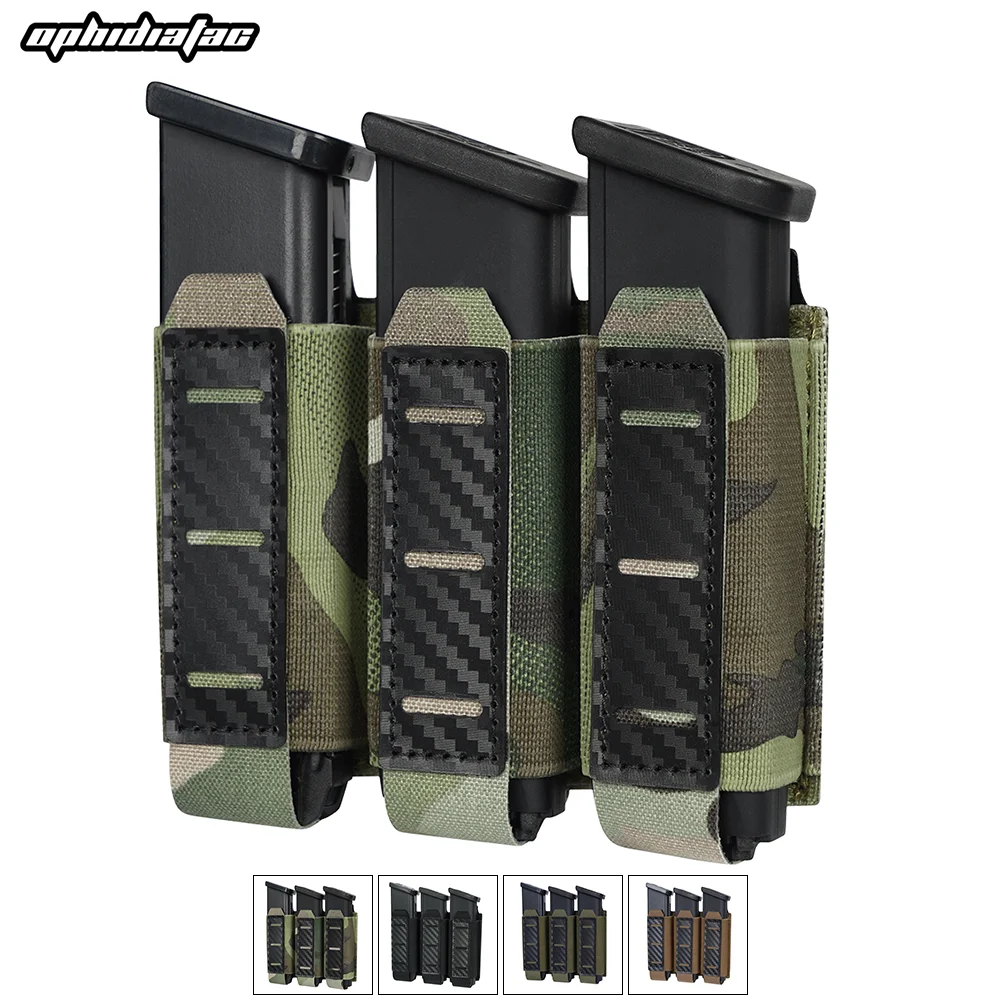 OphidianTac-funda magnética para pistola Triple, Molle, funda elástica para revista de 9mm con Panel de bucle interior, portador magnético rígido cortado con láser