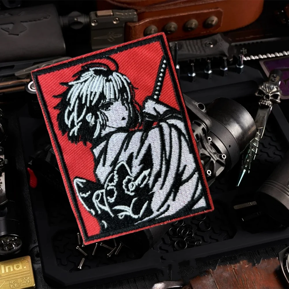 Parche táctico japonés samurái para chica, parches bordados con gancho y bucle para ropa, insignia de moral militar, brazalete, pegatinas para mochila