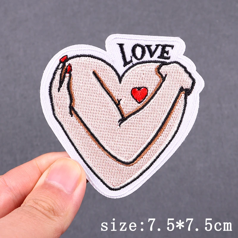 Parche bordado de cerebro de amor, parches termoadhesivos con forma de corazón y beso para ropa, pegatinas de parche de Hip Hop - imagen 3