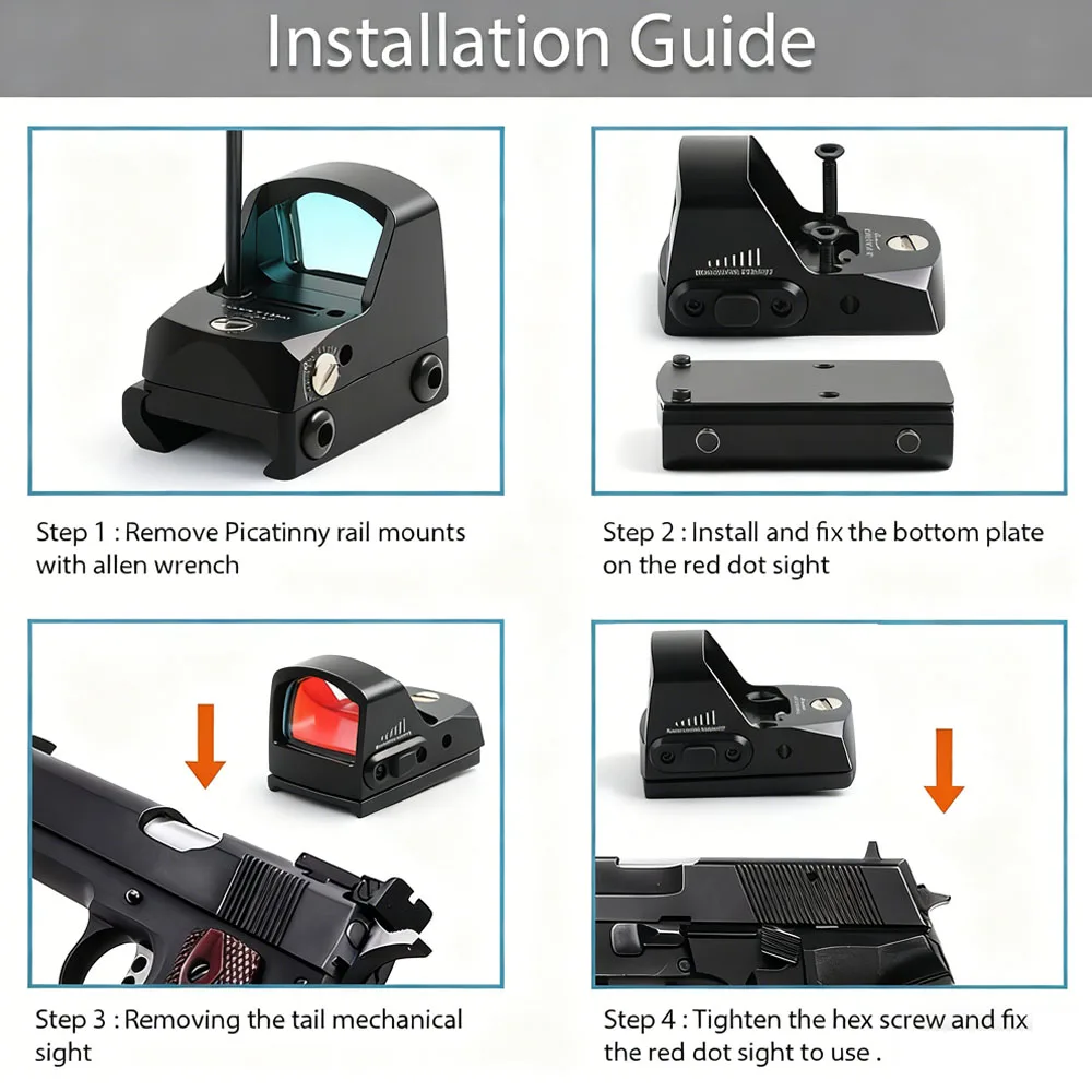 Mira táctica de punto rojo, alcance de punto rojo MOA, 7 ajustes de brillo con montaje en riel Picatinny de 20mm, alcance de punto rojo Airsoft - imagen 5