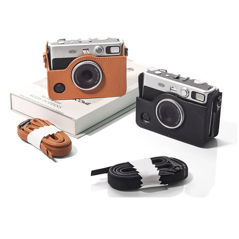 Funda de cuero Retro genuino para Fujifilm Instax Mini EVO, bolsa de almacenamiento para cámara instantánea, carcasa protectora suave con correa para el hombro - imagen 3