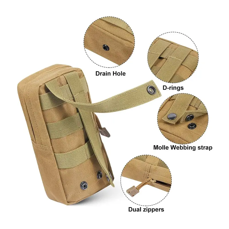 Riñonera táctica Molle para exteriores, bolso de cintura 600D Oxford caqui, mochila de almacenamiento para caza, accesorio de chaleco táctico - imagen 5