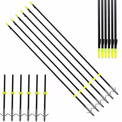 Tiro con arco, 6 uds., flechas de pesca con arco de fibra de vidrio sólida con púas de acero, punta de flecha, deslizador amarillo para caza, flechas de arco compuesto