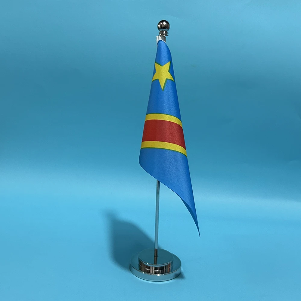 BANDERA DE SKY Bandera de escritorio de oficina Bandera del Congo 14x21 cm Poliéster Bandera nacional del Congo Adornos de escritorio Banderas - imagen 4
