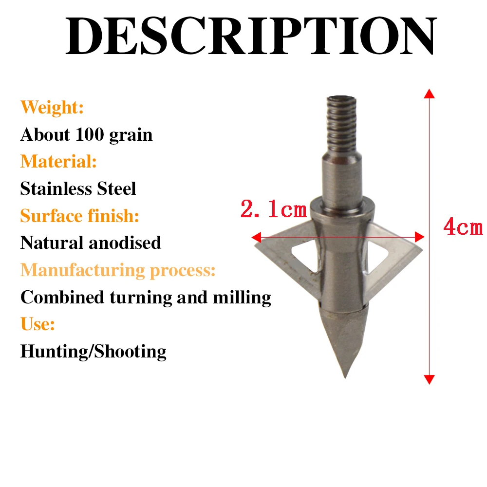 6/12 Uds puntas anchas de acero inoxidable 100 puntas de flecha de caza de grano punta de flecha para arco tiro al aire libre entrenamiento de objetivo - imagen 2